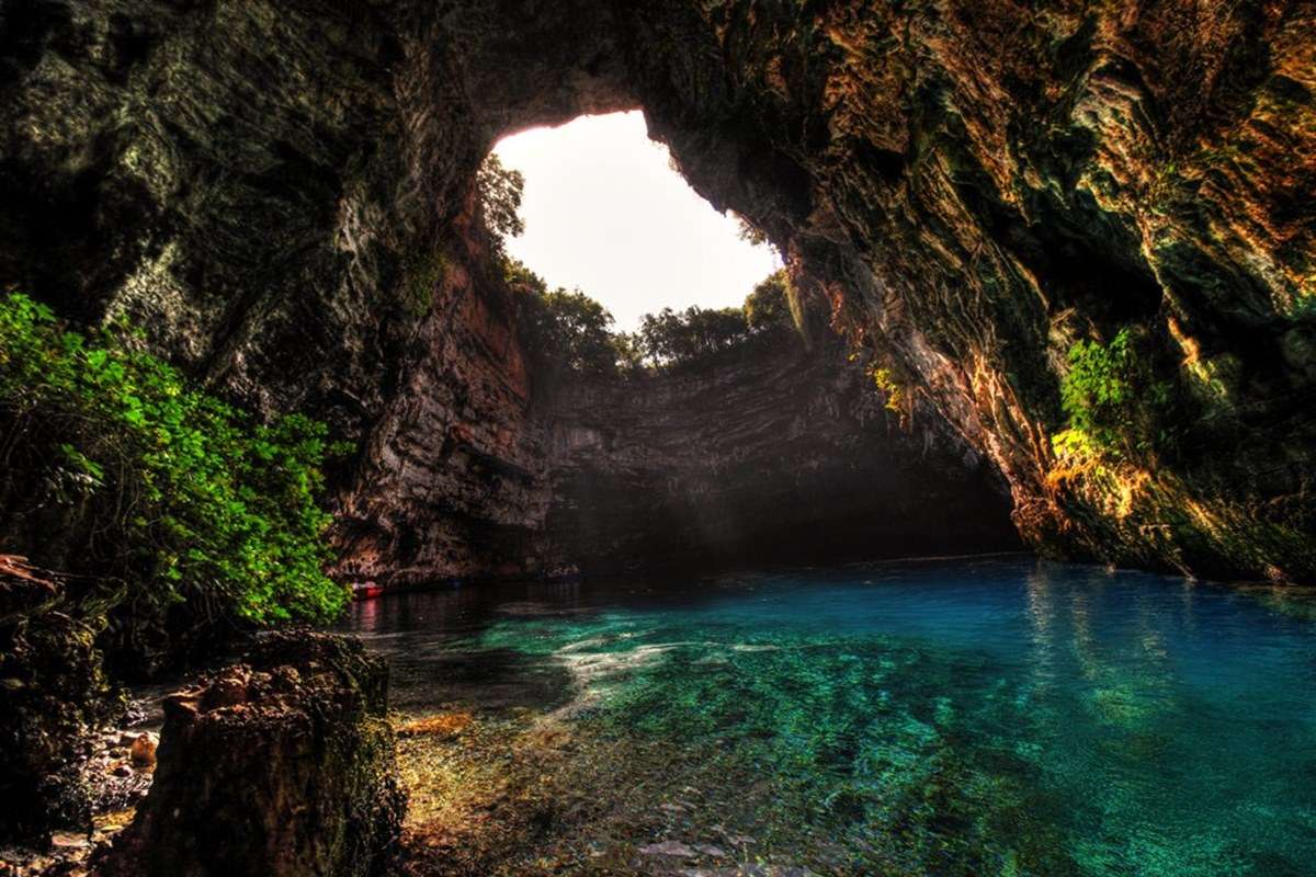 Melissani Cave aerial, Kefalonia
